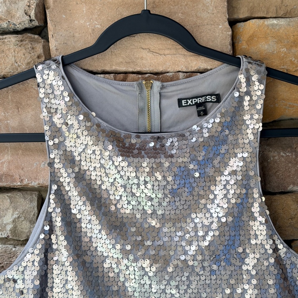 Express Silver Gray Sequin Halter Sleeveless Crop… - image 7